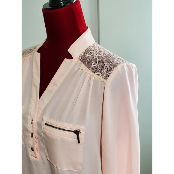 REWIND Long Sleeve Pink Blouse tunic back lace - Picture 3 of 12